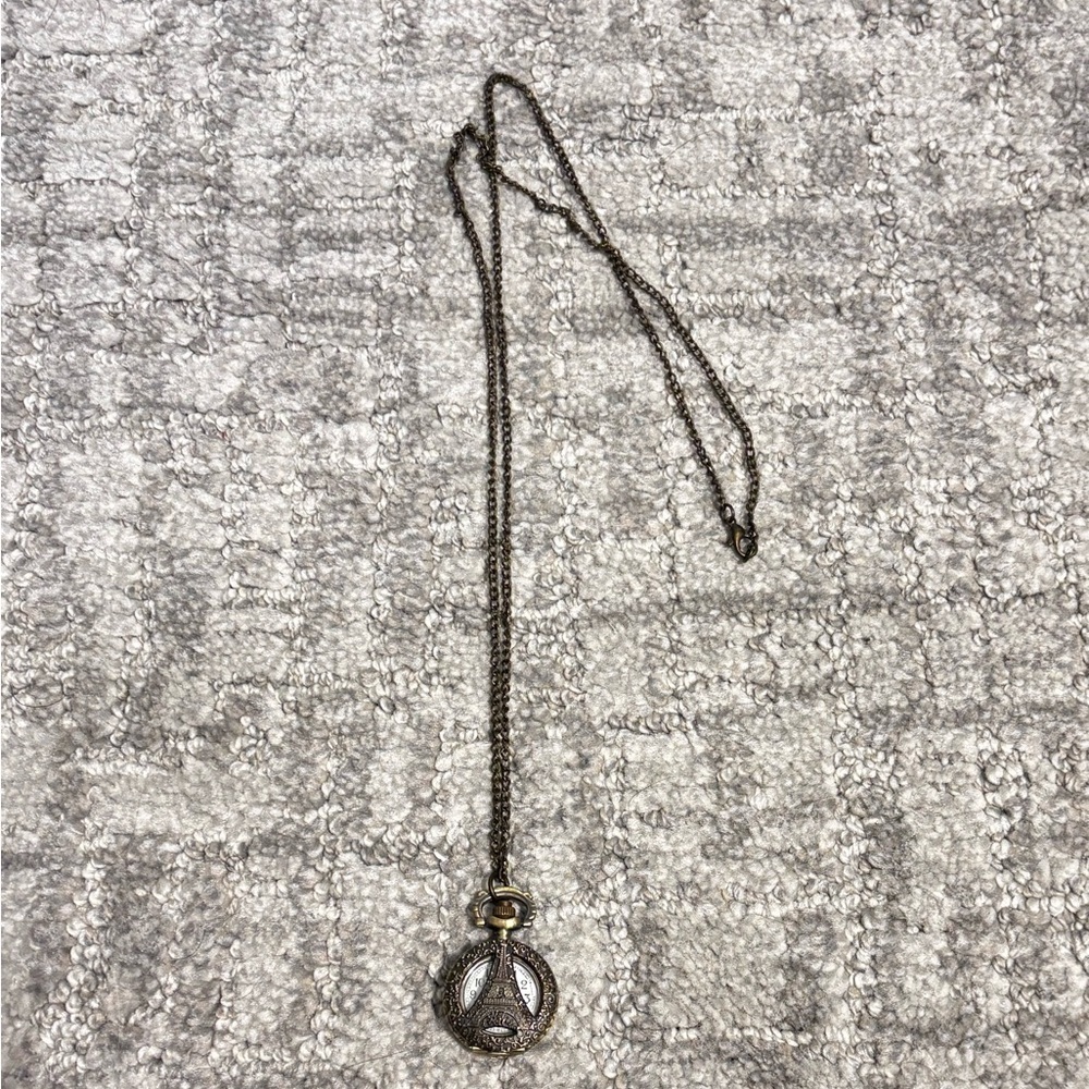 Vintage Paris France Eiffel Tower Travel Metal Pocket Watch - Working! - Picture 6 of 9